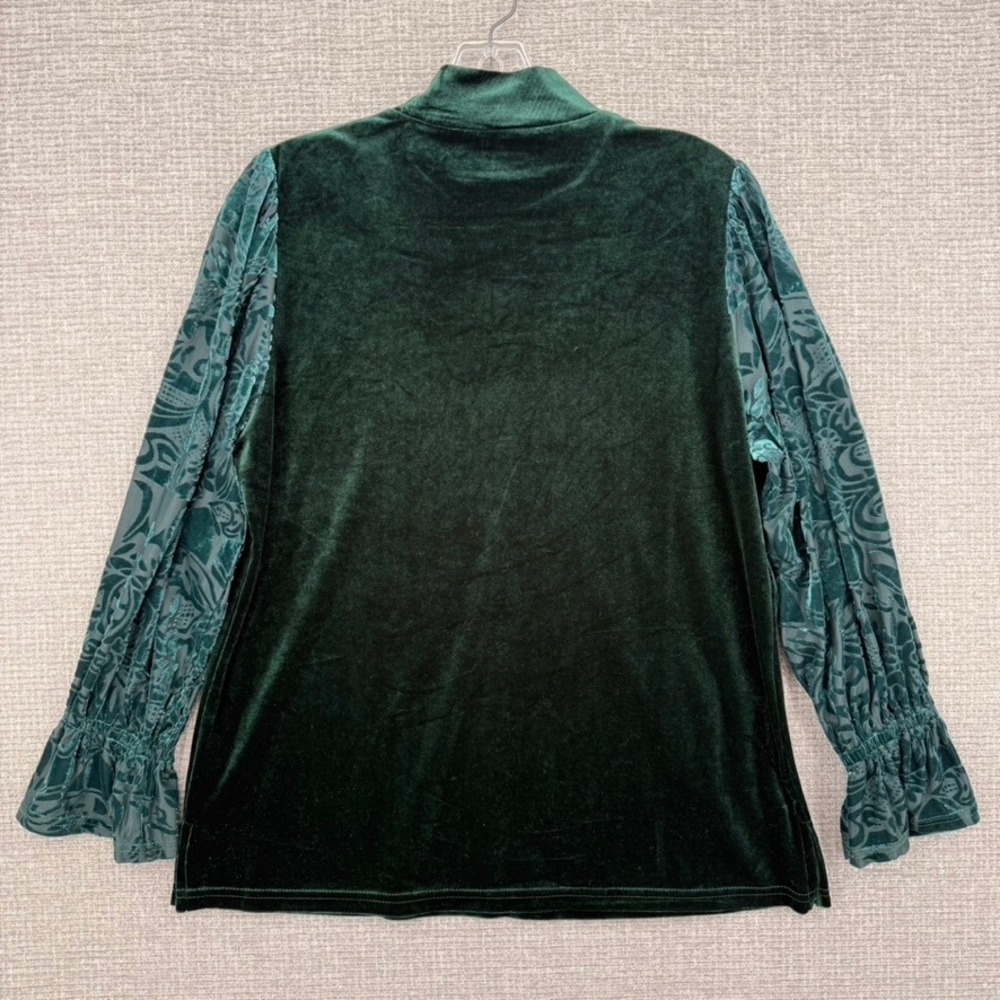 Caleaoo Velvet Whimsigoth Mock Neck Top Women M Green Stretch Flowy Goth Boho - Picture 2 of 10